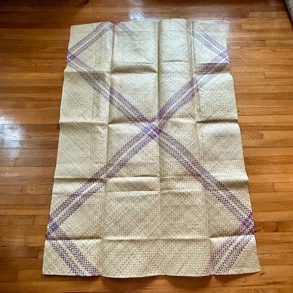 Vintage Banig Woven Mat 47 × 70 in Purple & Blue Plaid Design - Picture 10 of 11